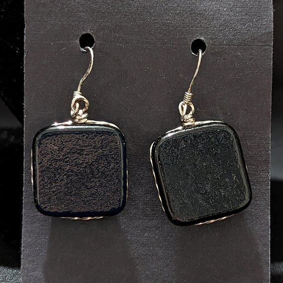 MODERN Fire Red & Yellow Dichroic Sterling Silver Wire-Wrapped Glass Earrings - Picture 3 of 3